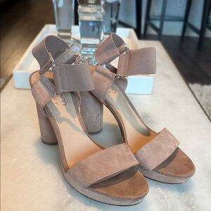 Franco Sarto Taupe Suede Block Heels